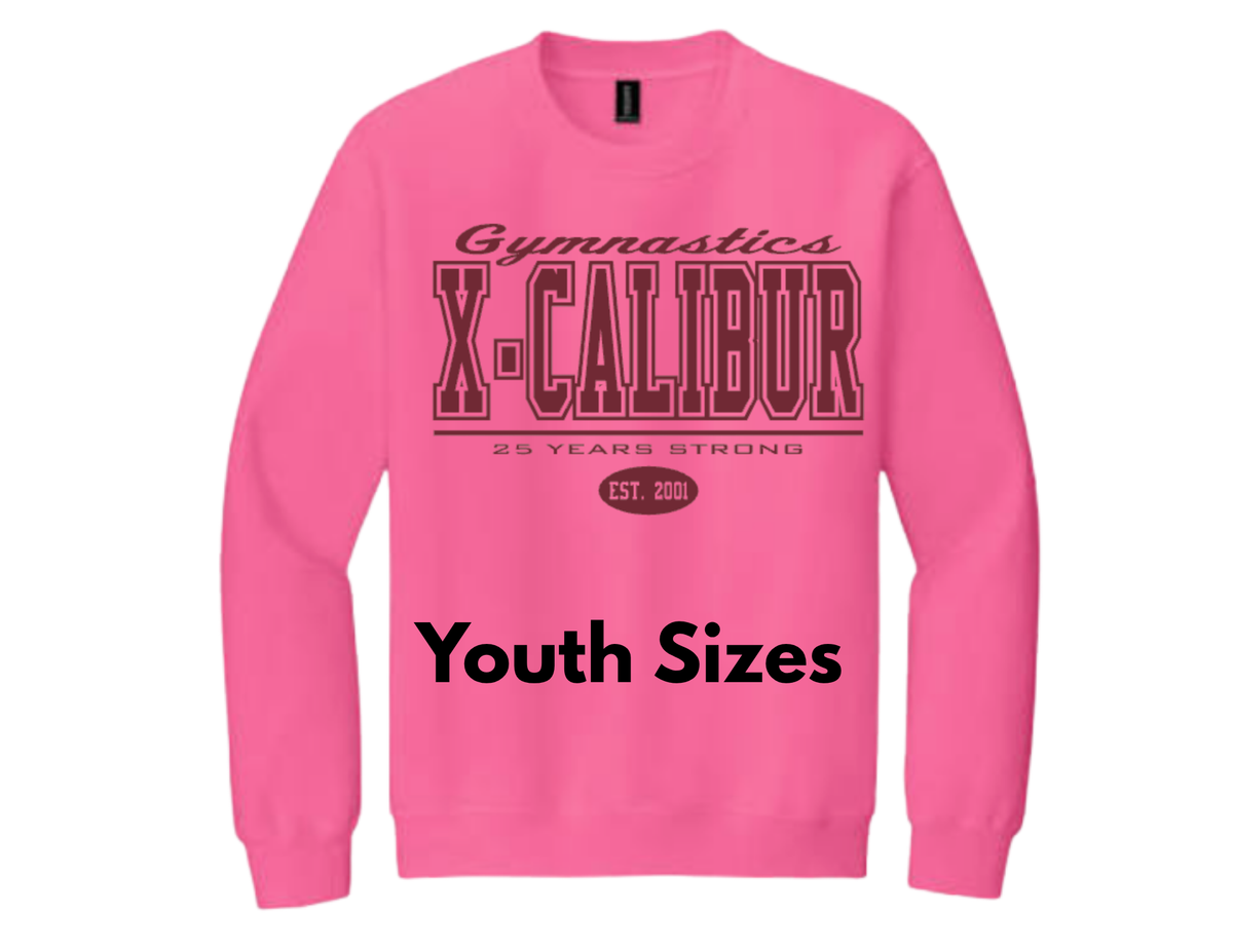 YOUTH BRIGHT PINK Gymnastics X-Calibur 25 years strong Sweatshirt Spiritwear 2026