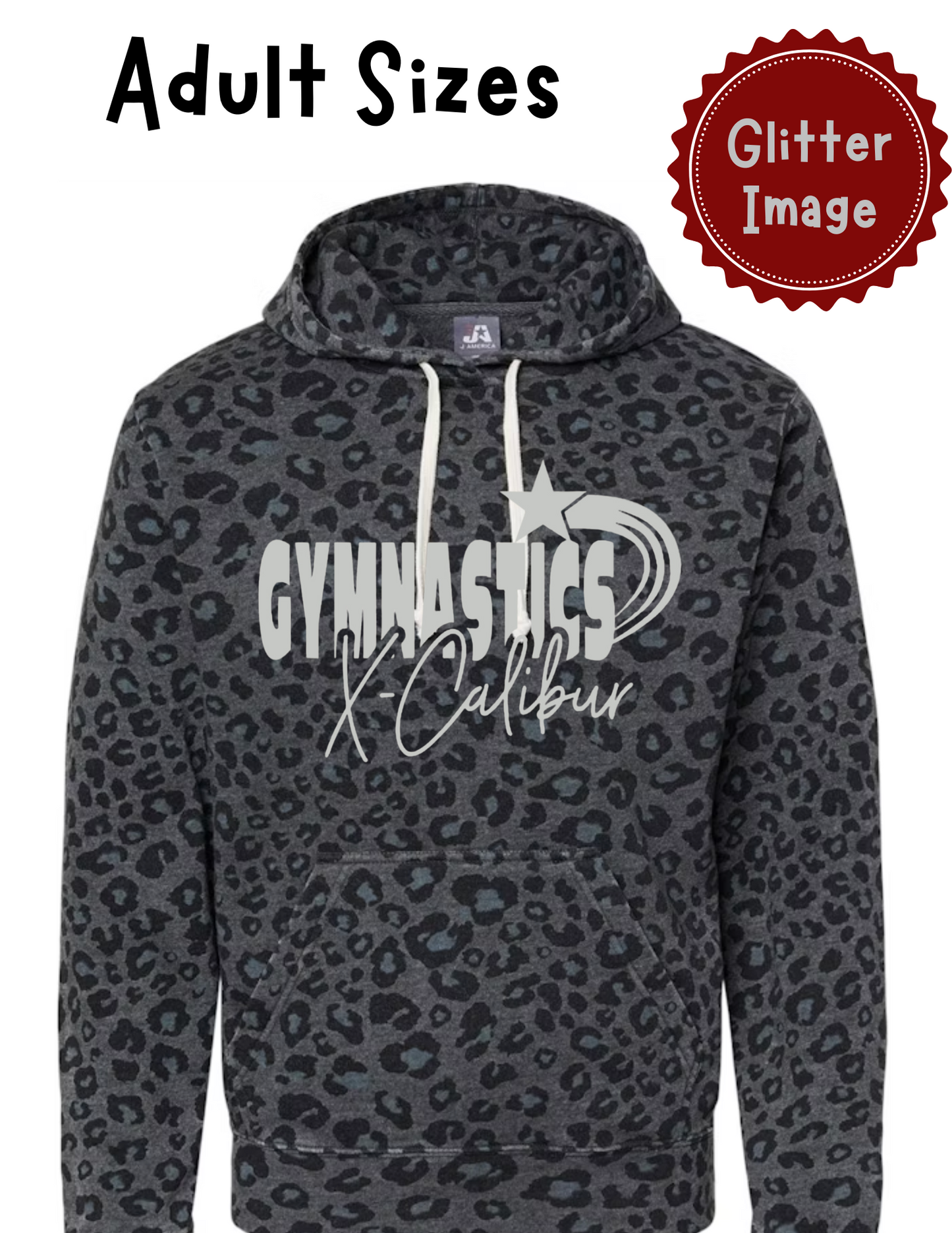 Adult Glitter Gymnastics X-Calibur Leopard Print Hoodie 2024 Spiritwear