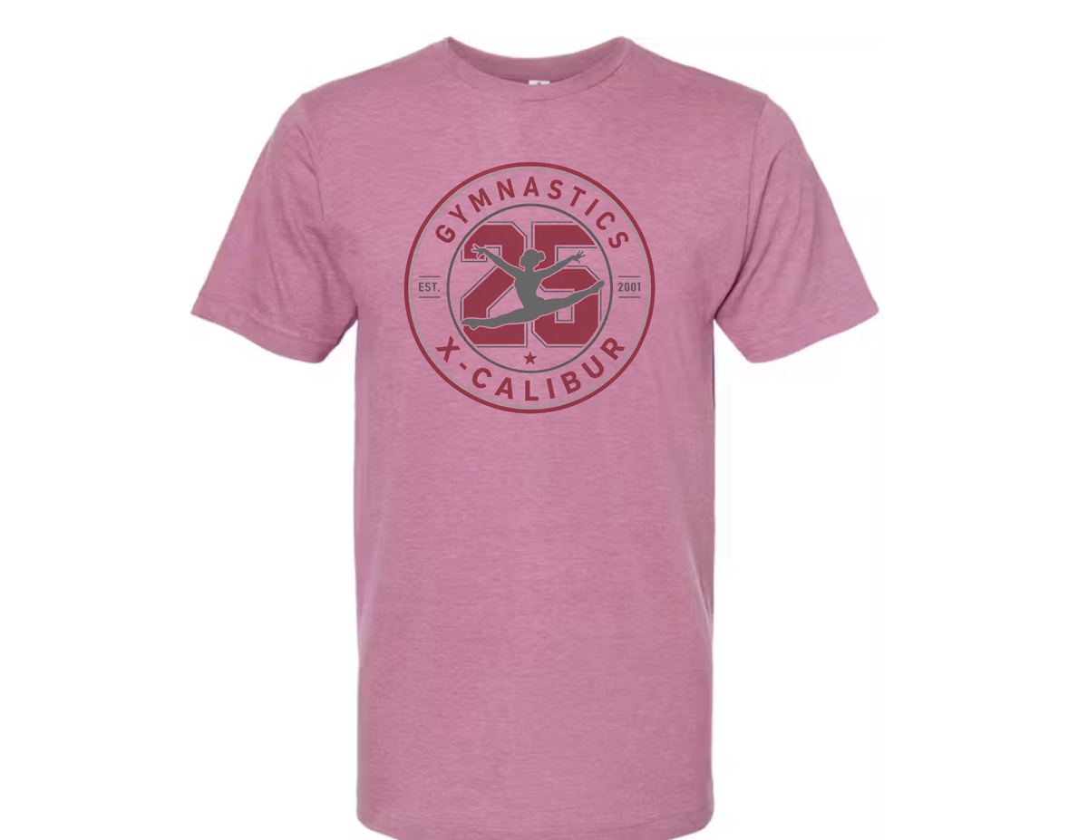 Unisex Adult Gymnastics X-Calibur Light Maroon  25th Anniversary T-shirt Spiritwear 2026