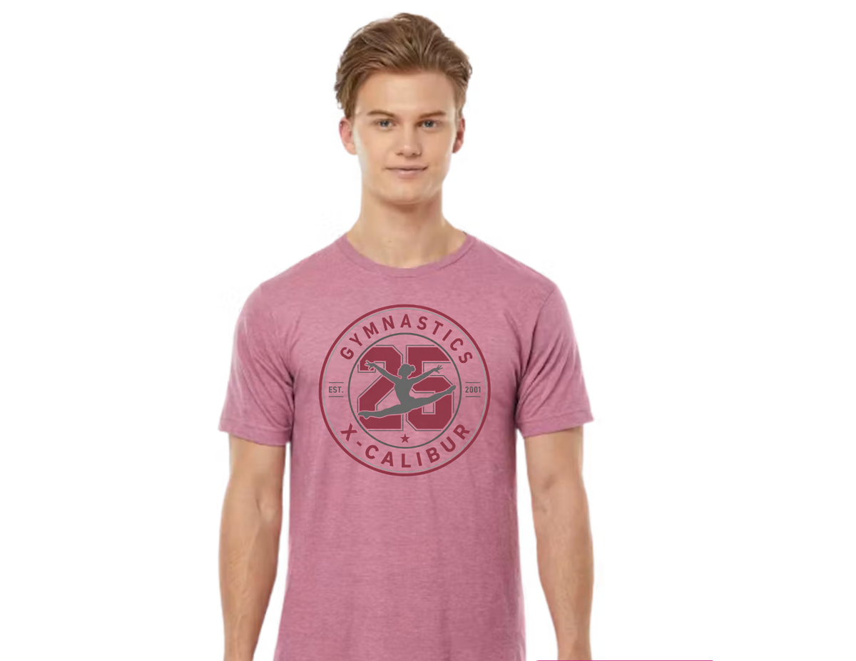 Unisex Adult Gymnastics X-Calibur Light Maroon  25th Anniversary T-shirt Spiritwear 2026