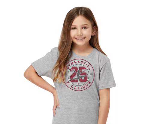 YOUTH Gymnastics X-Calibur 25th Anniversary Athletic Gray T-shirt Spiritwear 2026