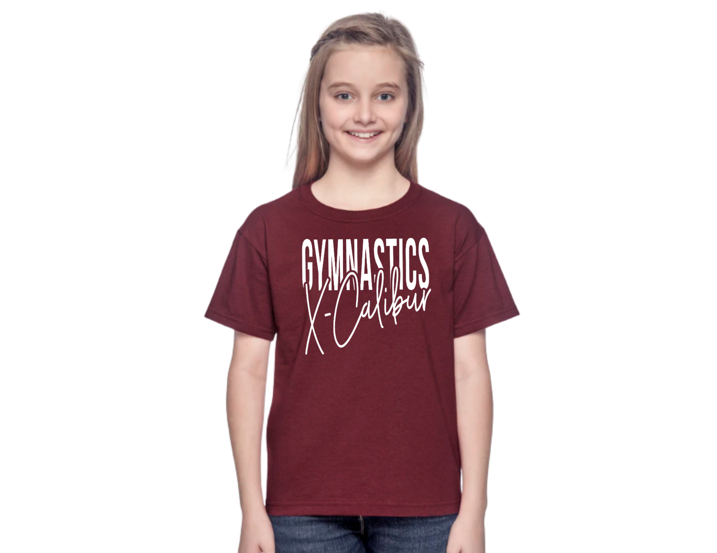 Youth Gymnastics X-Calibur Maroon T-shirt Spiritwear 2025