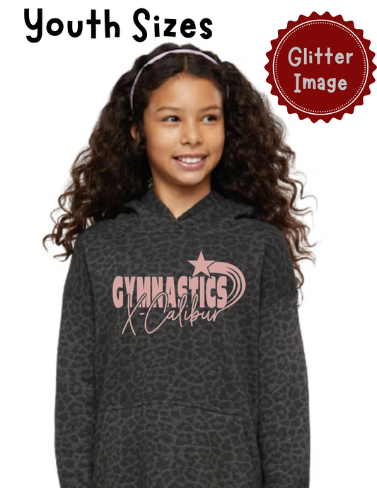 YOUTH Glitter Gymnastics X-Calibur Leopard Print Hoodie Spiritwear 2024