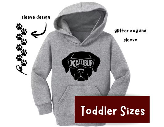 TODDLER Sport Gray GLITTER X-Calibur Dog Hoodie 2025