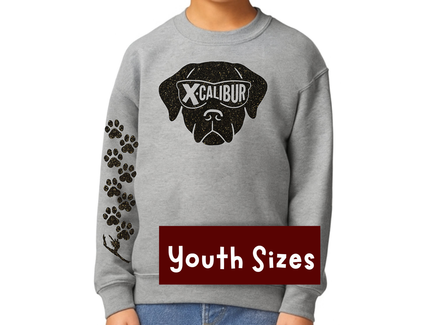 YOUTH Sport Gray GLITTER X-Calibur Dog Sweatshirt Spiritwear 2025